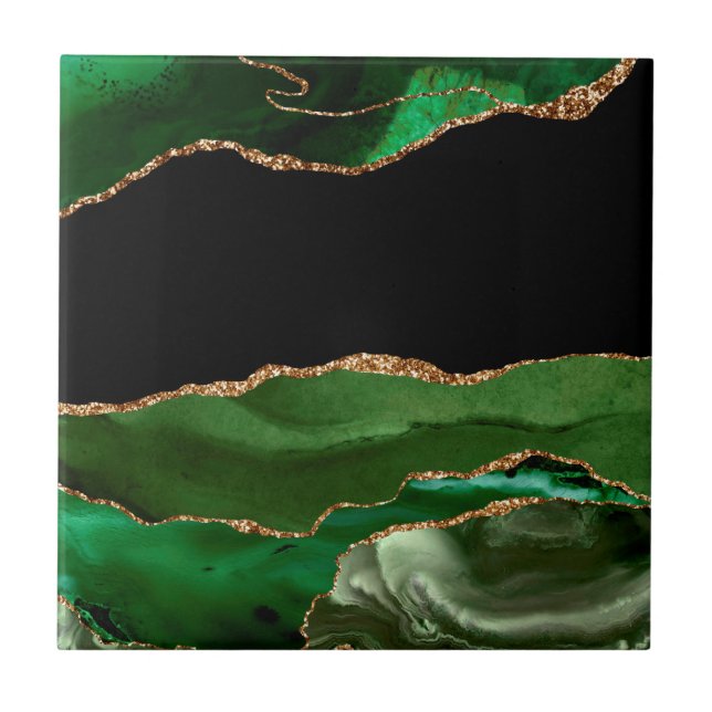 Faux Emerald Green Marbled Agate Contemporary Tile (Front)