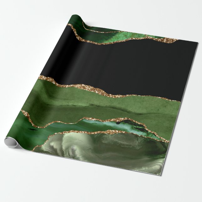Faux Emerald Green Marbled Agate Contemporary Wrapping Paper (Unrolled)