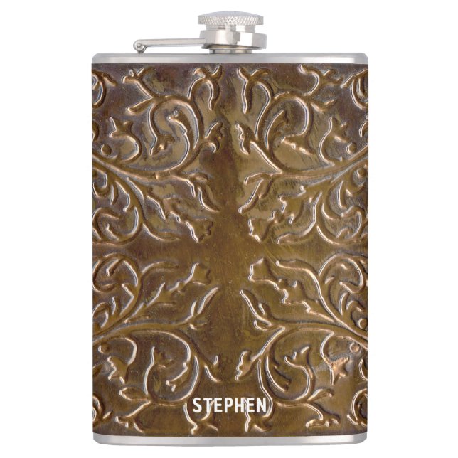 Faux Engraved Copper Design Hip Flask (Front)
