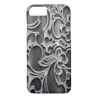 Faux Engraved Floral Metal Steel Metallic Silver