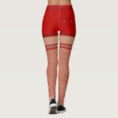 Faux Fishnet Stockings Red Shorts Costume Leggings (Back)