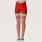 Faux Fishnet Stockings Red Shorts Costume Leggings (Front)