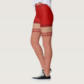 Faux Fishnet Stockings Red Shorts Costume Leggings (Left)