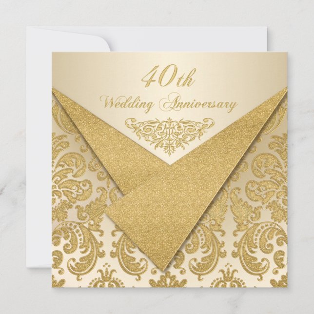 FAUX Flaps Damask 40th Anniversary Invitation (Front)