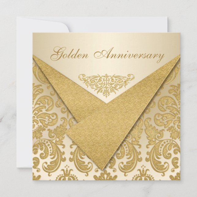 FAUX Flaps Damask 50e Anniversaire Invitation (Devant)