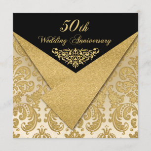 FAUX Flaps Damask 50th Anniversary Invitation 2