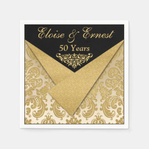 FAUX Flaps Damask 50th Wedding Anniversary Napkins