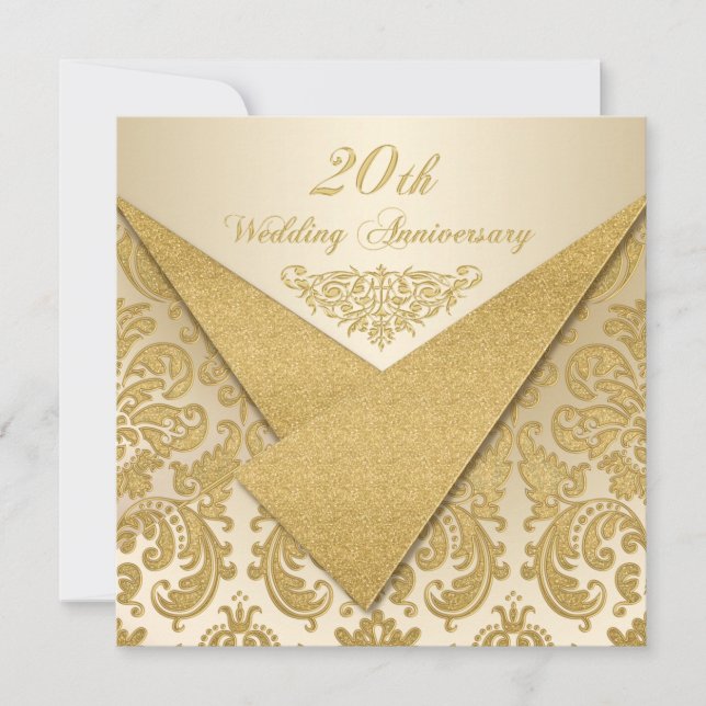 FAUX Flaps Damask Invitation du 20e anniversaire (Devant)