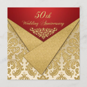 FAUX Flaps Gold Damask Invitation 50e anniversaire