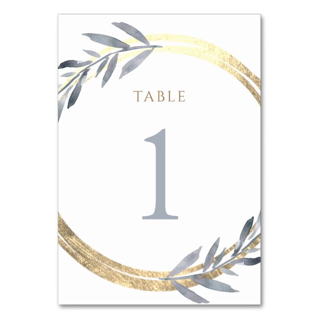 faux foil and dusty blue Table Number 1 (Front)