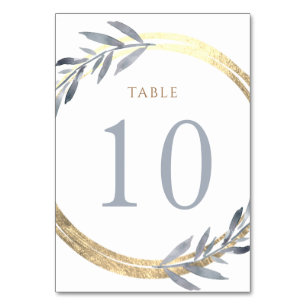 faux foil and dusty blue Table Number 10