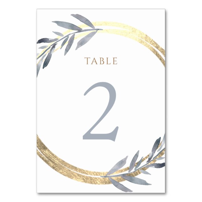 faux foil and dusty blue Table Number 2 (Front)