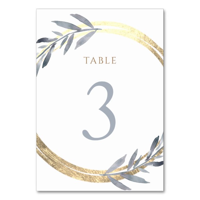  faux foil and dusty blue Table Number 3 (Front)