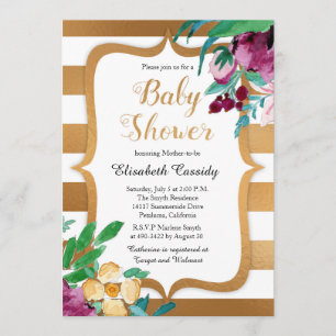 Faux Foil and Flowers Baby Shower Invites