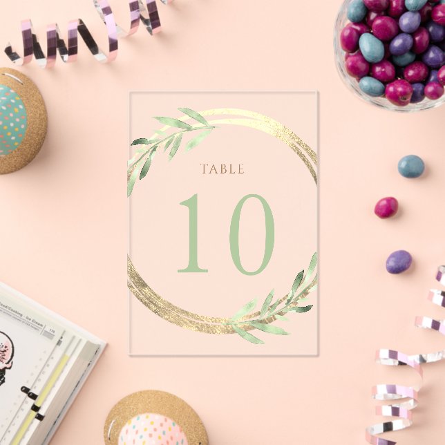 faux foil and greenery Table Number 10 (Insitu (Celebration))