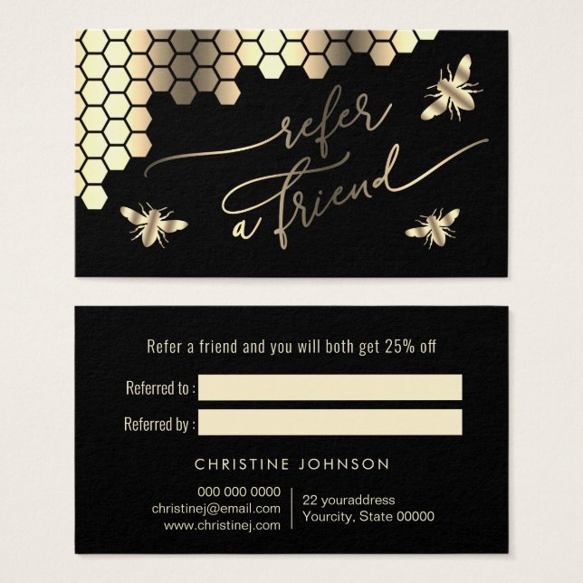 faux foil bees design referral card (Front & Back)