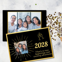 Faux Foil Black and Gold Photo Happy New Year