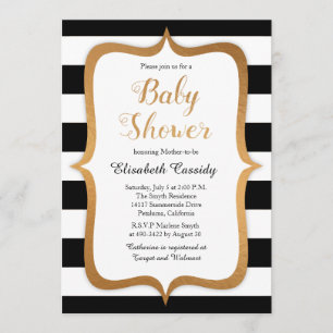 Faux Foil Black Stripes Baby Shower Invitation