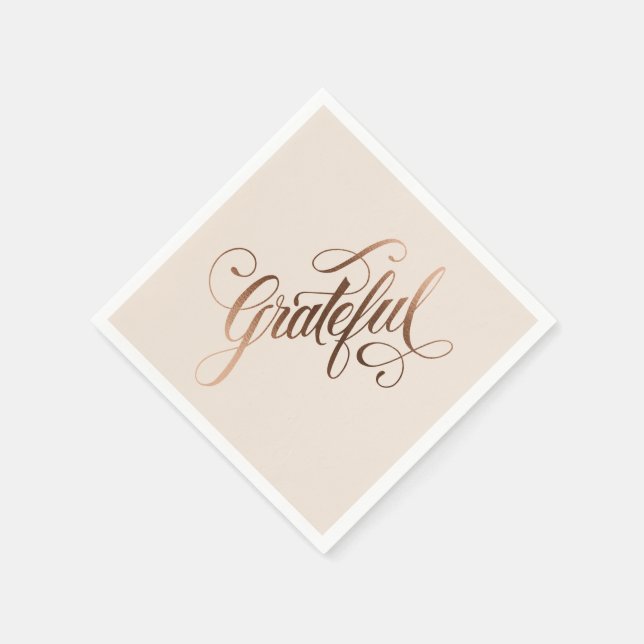 Faux-foil elegant Grateful script for Thanksgiving Napkin (Corner)