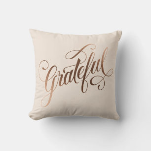 Faux-foil Elegant Grateful Script for Thanksgiving Throw Pillow