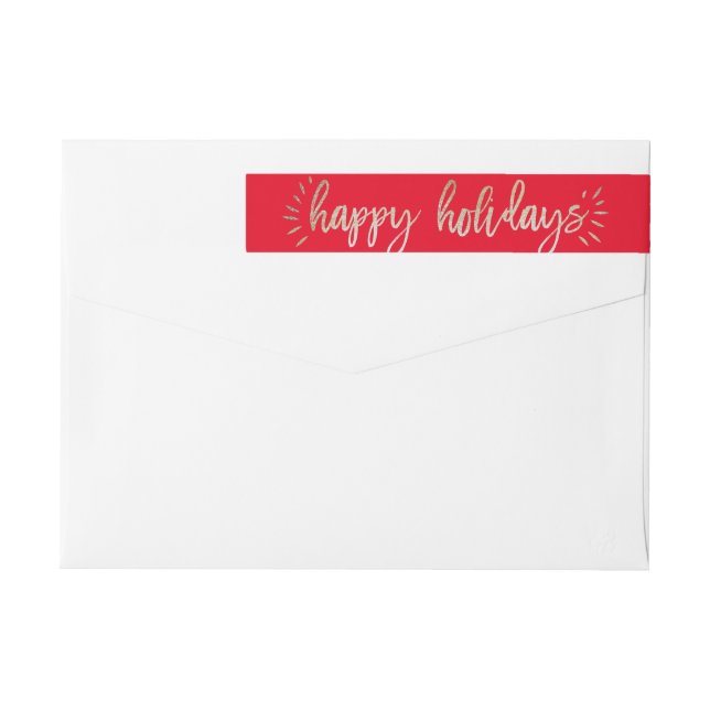 Faux Foil Gold Happy Holidays Return Address Label (Back)