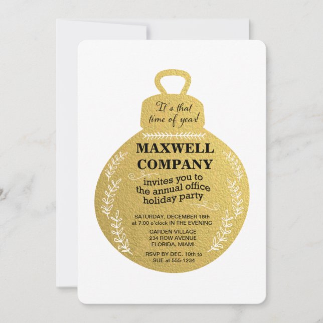 faux foil gold holiday party invitation (Front)
