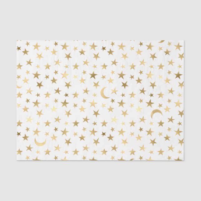 Faux Foil Gold Moon and Stars Tissue Paper (Front)