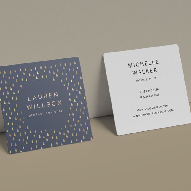 Faux Foil Gold Rain Drops Trendy Square Business Card (Creator Uploaded)