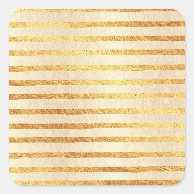 Faux Foil Gold Stripe Background Stripes Texture Square Sticker (Front)