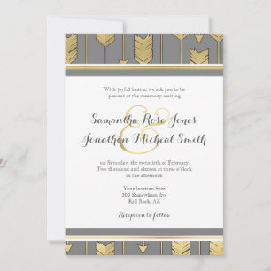 Faux Foil Golden Arrows Grey Wedding Invitation