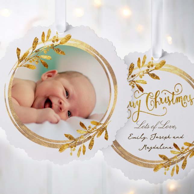 faux foil greenery frame Merry Christmas Ornament Card (Creator Uploaded)
