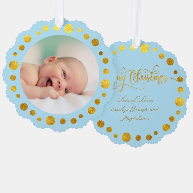 faux foil new baby boy ornament card (Front/Back)