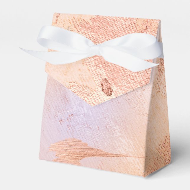 Faux Foil Rose Gold and Serenity Paint Texture Favor Box (Front Side)
