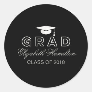 Faux Foil Silver Graduation Cap Elegant Classic Round Sticker