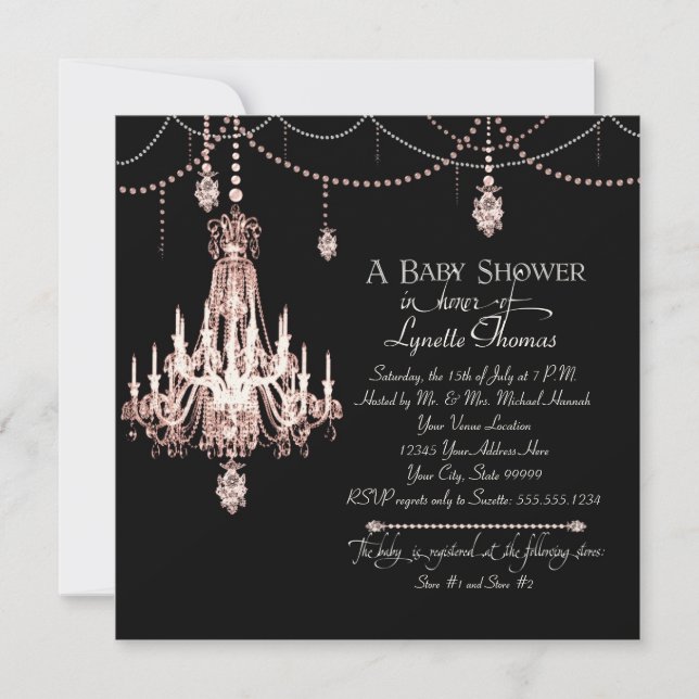FAUX French Crystal Chandelier Draped Pearl Shower Invitation (Front)