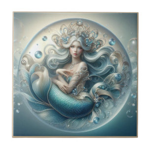 Faux Gemstones Mermaid   Art Nouveau 3D Effect Tile