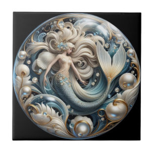 Faux Gemstones Mermaid   Art Nouveau 3D Effect Tile