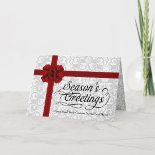 Faux Gift Box Style Bow Season's Greetings Card