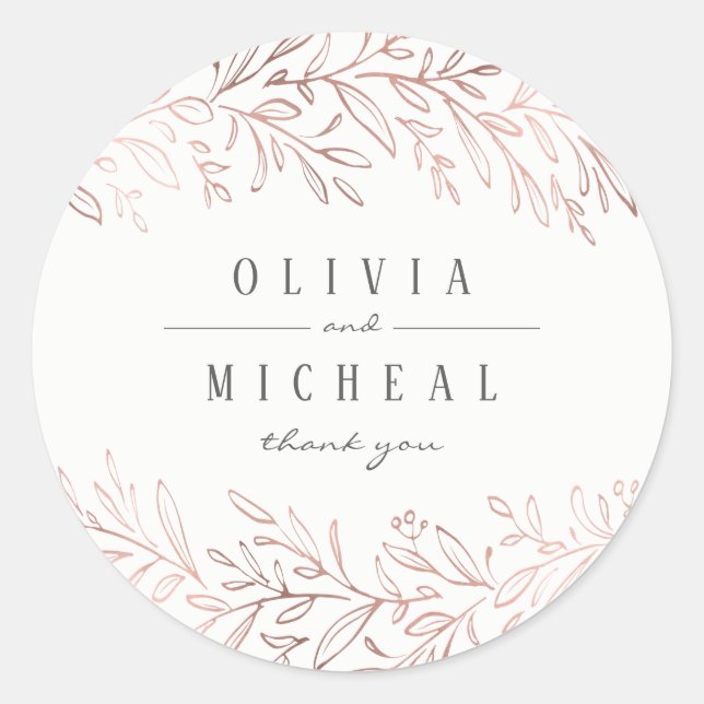 Faux gilded rose gold botanical elegant wedding classic round sticker (Front)