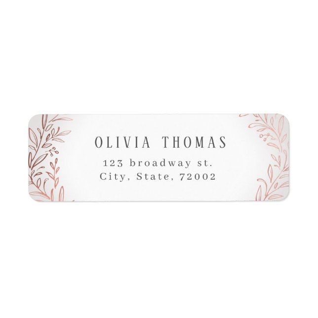 Faux gilded rose gold botanical return address (Front)