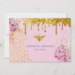 faux glitter bee and flowers Business Card