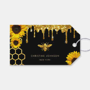 faux glitter bee and sunflowers product tag