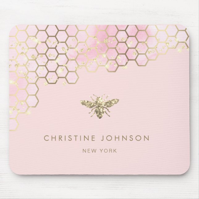 faux glitter bee gradient blush pink mouse pad (Front)