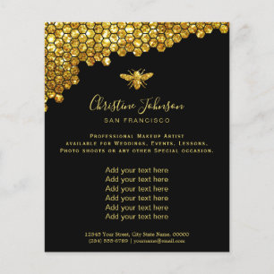 faux glitter bee honeycomb black background flyer