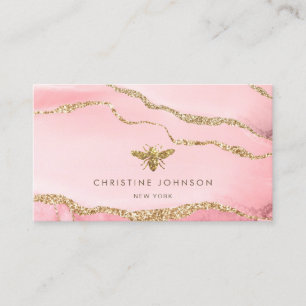 faux glitter bee on agate background business card