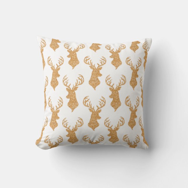 Faux Glitter Big Stag Antlers Throw Pillow (Front)