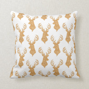 Faux Glitter Big Stag Antlers Throw Pillow