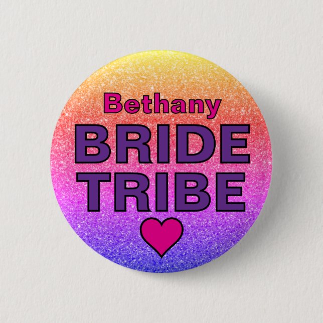 Faux Glitter Bride Tribe Custom Name  2 Inch Round Button (Front)