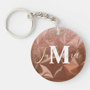 Faux Glitter Brown Brushed Metal Monogrammed Keychain
