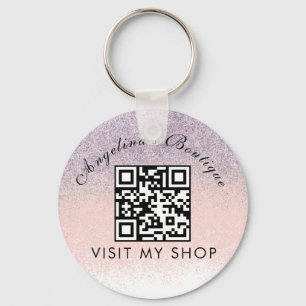 Faux Glitter Business QR Code Monogrammed   Keychain